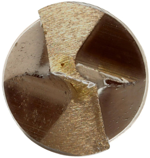 Close-up of Cobalt Steel Jobbers Length Drill Bit tip with 135 degree notch for easy start