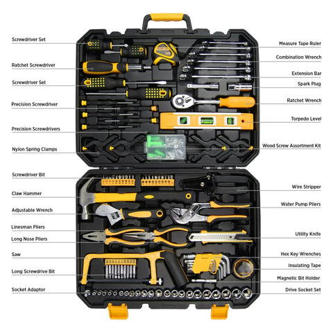 Must-Have 237-Piece Household And Auto Repair Tool Kit With Screwdrivers Sockets Wrenches Pliers Tape Measure Hammer Saw In Case