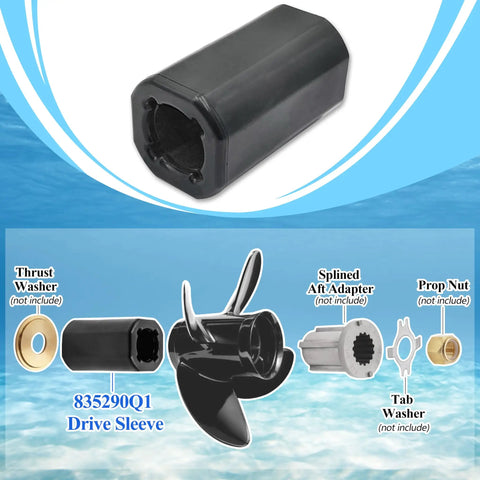 Drive Sleeve Replacement For Propeller Removable Hub Three And Five Eighths Inches Long Durable Marine Hub Sleeve Fits Quicksilver Mercury Mercruiser Solas Michigan Wheel Props Cuts Maintenance Costs, black