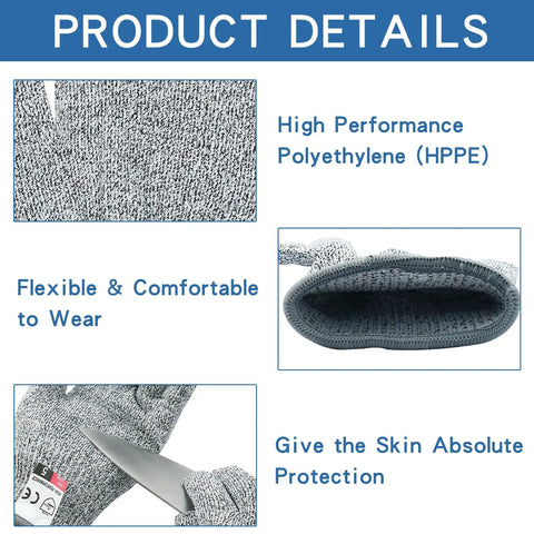 Cut Resistant Kids Gloves Level 5 Protection For Kitchen Chopping And Wood Carving Food Grade HPPE Nylon With EN388 Certification XS shown up close.