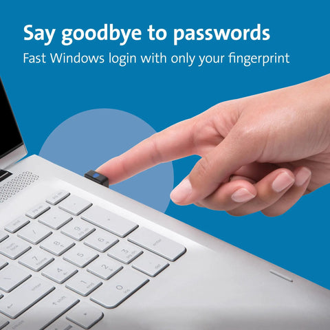 Finger pressing VeriMark Gen1 USB A Fingerprint Key Reader For Windows Hello With Anti Spoofing on laptop USB port