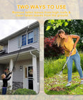 Telescoping Roof And Yard Rake For Leaves And Debris Cleanup Dual Use From Roof To Lawn Extends From 6.62 To 31 Feet Detachable Rake Head For Versatile Roof And Garden Cleaning in use on roof and lawn.