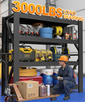 Industrial Grade Premium Badass Heavy Hitting Tough As Nails Metal Shelving Unit With Adjustable Black Steel Decks for Workshop Tools, 3000lbs load bearing.