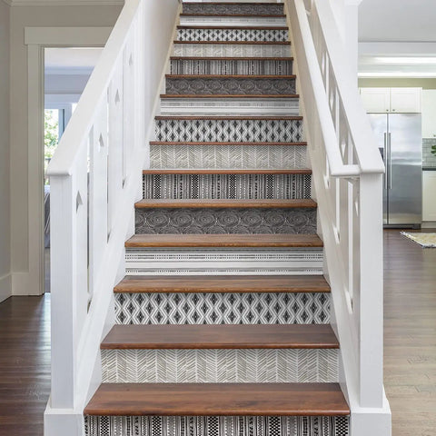 15 Strips Peel And Stick Stair Riser Decals Boho Bohemian Self Adhesive Staircase Stickers For Steps Size 39.37 Inches By 7.09 Inches PVC Water Resistant Easy DIY Install Home Decor on staircase