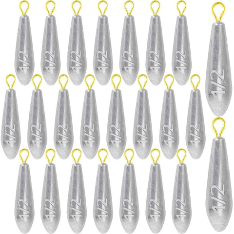 Drop Shot Fishing Sinker Weights Kit 24 Pieces Half Oz Each For Freshwater Catfishing Bass Casting And Saltwater Trolling Tackle