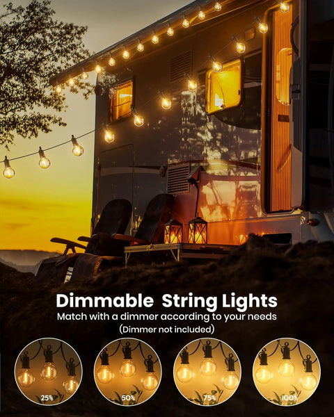 Outdoor String Lights 29 Feet G40 LED Patio Lighting Plug In With 13 Plastic Edison Bulbs And 1 Spare Waterproof Connectable Hanging Lights For Backyard Porch Balcony Parties E12 Base Black at sunset
