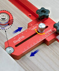 Extended Thin Rip Jig Table Saw Fence Guide For Dead On Repeat Narrow Strip Cuts Heavy Duty Aluminum Miter Slot Clamp with scale and roller.