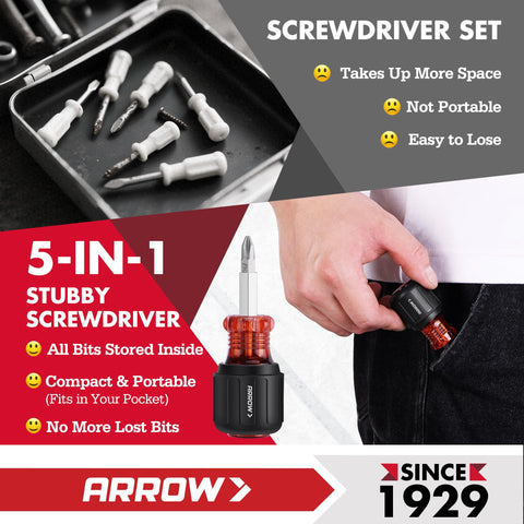 Must-Have Two-Piece Multi-Screwdriver Set With 11-In-1 Standard And 5-In-1 Stubby Bit Kit shown with pocket fit
