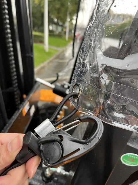 Close-up of All Weather Forklift Cab Enclosure Cover With Heavy Duty UV Protection And Waterproof Vinyl Universal Fit for 6000 Lb