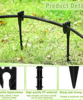 50 Pack 8 Inch Hose Hold-Down Anchor Stakes securing drip tubing on grass, showing versatility and durable PP material.