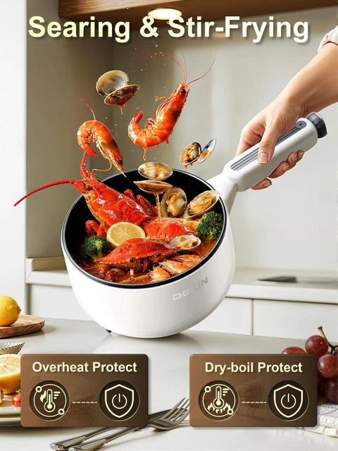 Cooking seafood in Electric Hot Pot With Steamer 2L Nonstick Saute Pan 5 In 1 Fast Easy Multifunctional Cooker