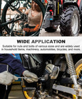 Person using 7Pc T Handle Socket Wrench Set with Long Reach in 8 10 12 13 14 17 19mm for motorcycle repairs, wide application shown