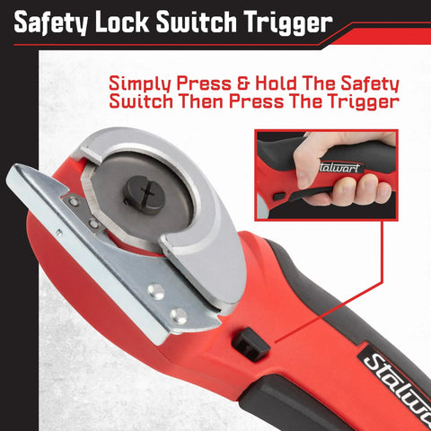 Stalwart Cordless Electric Scissors In Vibrant Red with safety lock switch trigger for precise cutting tasks.
