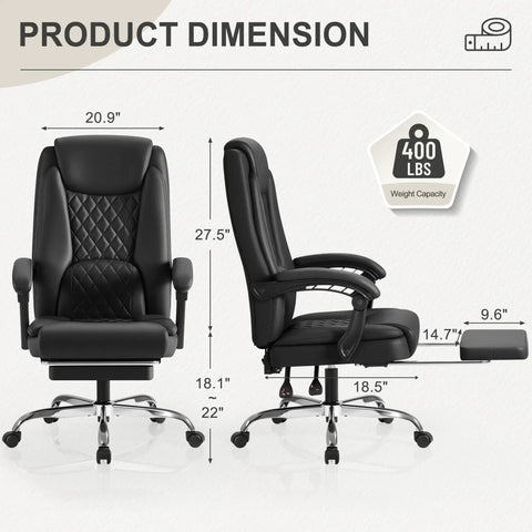Executive Home Office Chair With Lumbar Support And 400 Lb Capacity Adjustable Ergonomic High Back Managerial Desk Chair dimensions