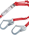 Double Leg 6Ft Elastic Shock Absorbing Lanyard With Snap Hook One End And Steel Rebar Hook At The Other 310 Pound Capacity Industrial Gear