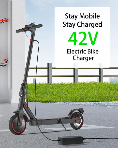 36V Ebike Charger For Vivi Spa Series 42V 2A Replacement charging an electric scooter outdoors.