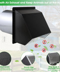 12 Inch Wall Vent Hood With Screen And Damper Cap, black galvanized steel, for outdoor exhaust, industrial and residential use