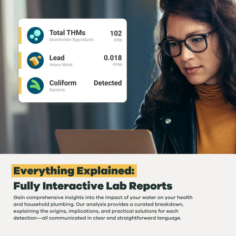 Interactive lab report details from Top Tier Home Water Test Kit For Well And City Tap Sources Checks One Hundred Sixteen Parameters.