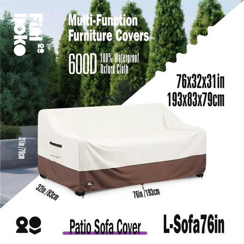 3-Seater Outdoor Sofa Cover Waterproof Heavy Duty Patio Furniture Cover All Weather Protection for Beige and Brown Couch