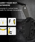 Buddy Fixed Blade Knife With 3 Inch D2 Steel Blade, Olive Green Micarta Handle shown in kydex sheath on belt