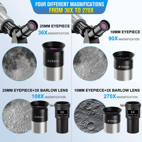 High Powered 80mm 900mm Refractor Telescope For Adults With 36-270x Magnification eyepiece details