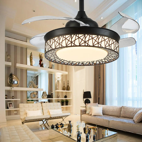 42 Inch Retractable Ceiling Fan With Dimmable Lights And App Remote Control for modern living room view