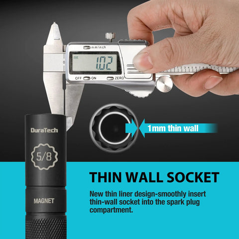 5/8 Inch Swivel Magnetic Spark Plug Socket With 360 Degree Flex Head Heavy Duty Chrome Vanadium Steel Deep Well Design for tight access.