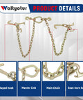 70 Chain Tow Chain Grade V Bridle With RJT Cluster Hooks For Tow Truck Winch Cables And Wrecker Pulls 5 Sixteenth Inch Short Pitch Chain 5400 Lb Working Load Limit 3 Foot Leg Chain Overall Length 3 Foot 9 Inch Beefy Heavy Duty, chain bridle detail with J-hook, master link, main chain, and goat-horn hook