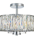 Crystal Drum Ceiling Light Fixture 13 Inch Flush Mount Chandelier With Chrome Finish Glam Crystal Beaded Ceiling Lamp For Dining Room Kitchen Island Bedroom Hallway Entryway Modern Luxe Glow featuring chrome drum shade and crystal beads