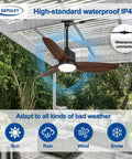 Walnut 42 Inch Outdoor Ceiling Fan With Lights Waterproof Remote App Control For Patios Gazebos Pergolas And Porches 3 Blade
