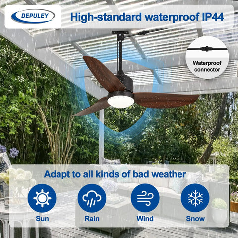 Walnut 42 Inch Outdoor Ceiling Fan With Lights Waterproof Remote App Control For Patios Gazebos Pergolas And Porches 3 Blade