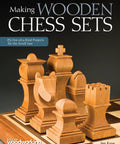 Top Shelf Wooden Chess Sets Made Easy Knockout Scroll Saw Pattern Book featuring detailed wooden chess pieces on a game board.