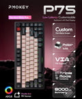 Compact Wireless Mechanical Keyboard With Tri Mode Connectivity And A Slick Dot Matrix Screen Plus Custom Volume Knob For Hella Smooth Typing Vibes And Epic Gaming Sessions Powered By Massive 10000Mah Battery, showing black-pink design and custom pixel display.