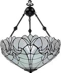 Jeweled Style Hanging Chandelier 18 Inch Wide Stained Glass White Antique Vintage Lamp For Dining Room Living Room Kitchen Bar Restaurant Decor Dope Vintage Glow With Classic Glass Shade Hardwired Two 60W E27 Bulbs Not Included