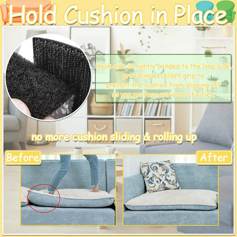 6 Inch Wide Couch Cushion Non Slip Pads With 9.84 Ft Adhesive Hook And Loop Tape Keeps Cushions In Place On Sofa Before and After
