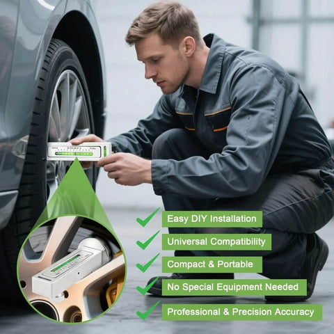Mechanic using Two Pack Magnetic Camber Alignment Tools Universal Adjustable Camber Caster Gauge With Magnetic Base on car wheel.
