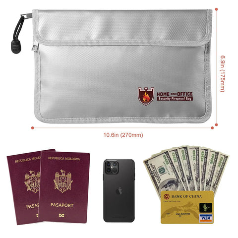 Fireproof Document Bag 2000F Waterproof And Fireproof Money Bag With Zipper Safe Storage Pouch For Passport Cash Jewelry Legal Documents And Valuables, 10.6 x 6.9 Inches