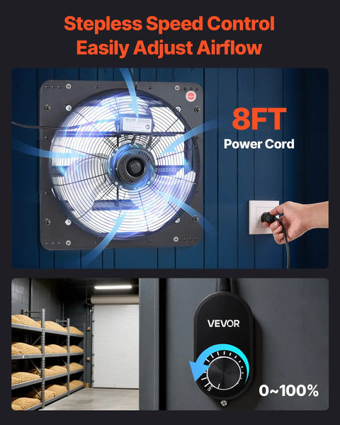 20 Inch Wall Mounted Attic Exhaust Fan With Variable Speed Controller, 3000 CFM, Automatic Shutter, Big Airflow, Black