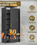 Tall Narrow Metal Storage Cabinet with Lock for Home Office School Garage or Gym, open steel locker with 5 shelves, waterproof design.