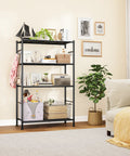 Kick Clutter Out With These Four Tier Storage Shelves Packing Six Tough As Nails Hooks And Self Leveling Feet No Sweat Assembly Rust Proof Steel Organizer Rack For Garage Kitchen Bedroom Black with decorative items.