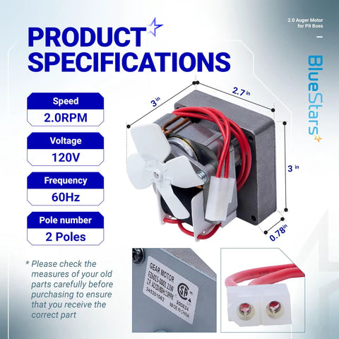 Upgraded 2.0 RPM Universal Grillin Auger Motor Replacement For Wood Pellet Smokers Fits Pit Boss Traeger 120V 60Hz 2 Pole
