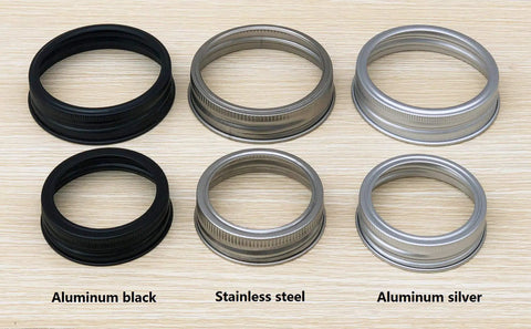 Food Safe Aluminum Mason Jar Rings 12 Pack Regular Mouth Silver Metal Bands BPA Free Rust Resistant For Canning Jars Ball And Other Regular Mouth Jars, silver and black rings