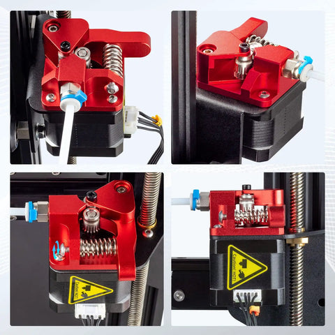 Beefed Up Dual Gear Ender 3 Extruder With Nema 17 Motor for Creality 3D Printers, showcasing all-metal design and filament grip features.