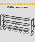 Exploded view of 4 Layer Extra Tall Power Tool Organizer Wall Mount 400lbs Capacity Heavy Duty Metal Rack With 8 Cordless Drill Holders