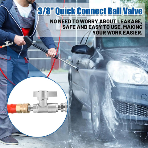 Beefy 3/8 Inch Quick Connect Ball Valve Kit For Pressure Washer Hose, High Pressure Shut Off Valve For Power Washers Up To 5000 PSI