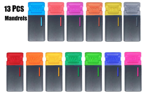 13 colorful mandrels in 16 Inch Hand Rivet Nut Tool Kit With 13 Mandrels And 125 Rivet Nuts Pro Grade Setter For SAE And Metric Sizes