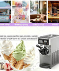 Heavy Duty Commercial Ice Cream Machine showing soft-serve cones, designed for cafes and milk tea shops, pro grade block maker.