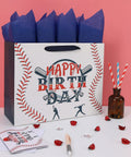 Large 13 Inch Baseball Themed Birthday Gift Bag With Handles, Greeting Card, Tissue Paper And Stickers For Boys Kids Teens