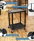Heavy Duty Multipurpose Utility Cart With Two Shelves Black Durable HDPE Shelves And PVC Legs That Will Not Rust Or Scratch Supports Up To 300 Lbs Slim 24 Inch Wide Design Ergonomic Handle And Smooth 4 Inch Casters For Easy Transport
