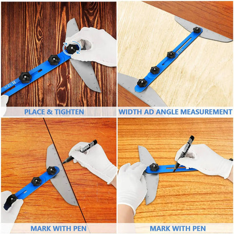 Stair Tread Template Tool Aluminum Alloy Jig For Stair Measuring And Layout Adjustable Tread Gauge in use marking wood.